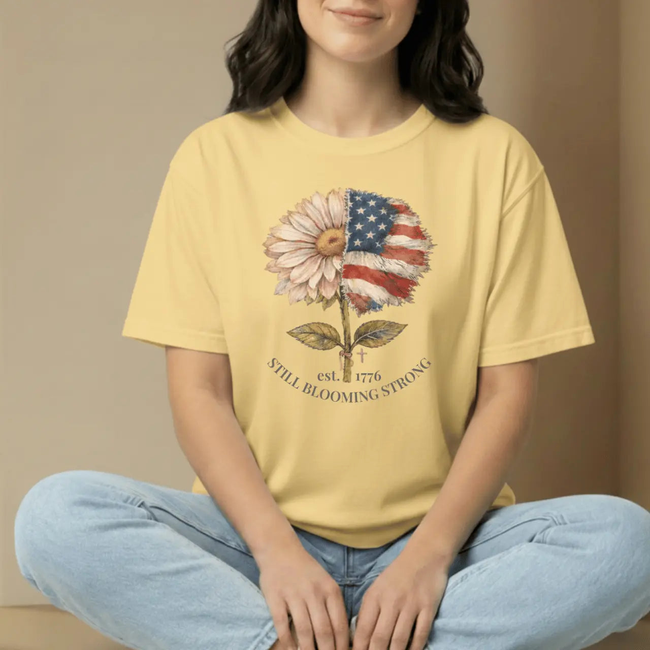 Still Blooming Strong 1776  Patriotic Daisy-American Flag Comfort Colors Tee Goshen & Selah Co