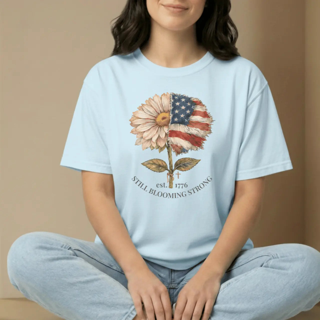 Still Blooming Strong 1776  Patriotic Daisy-American Flag Comfort Colors Tee Goshen & Selah Co