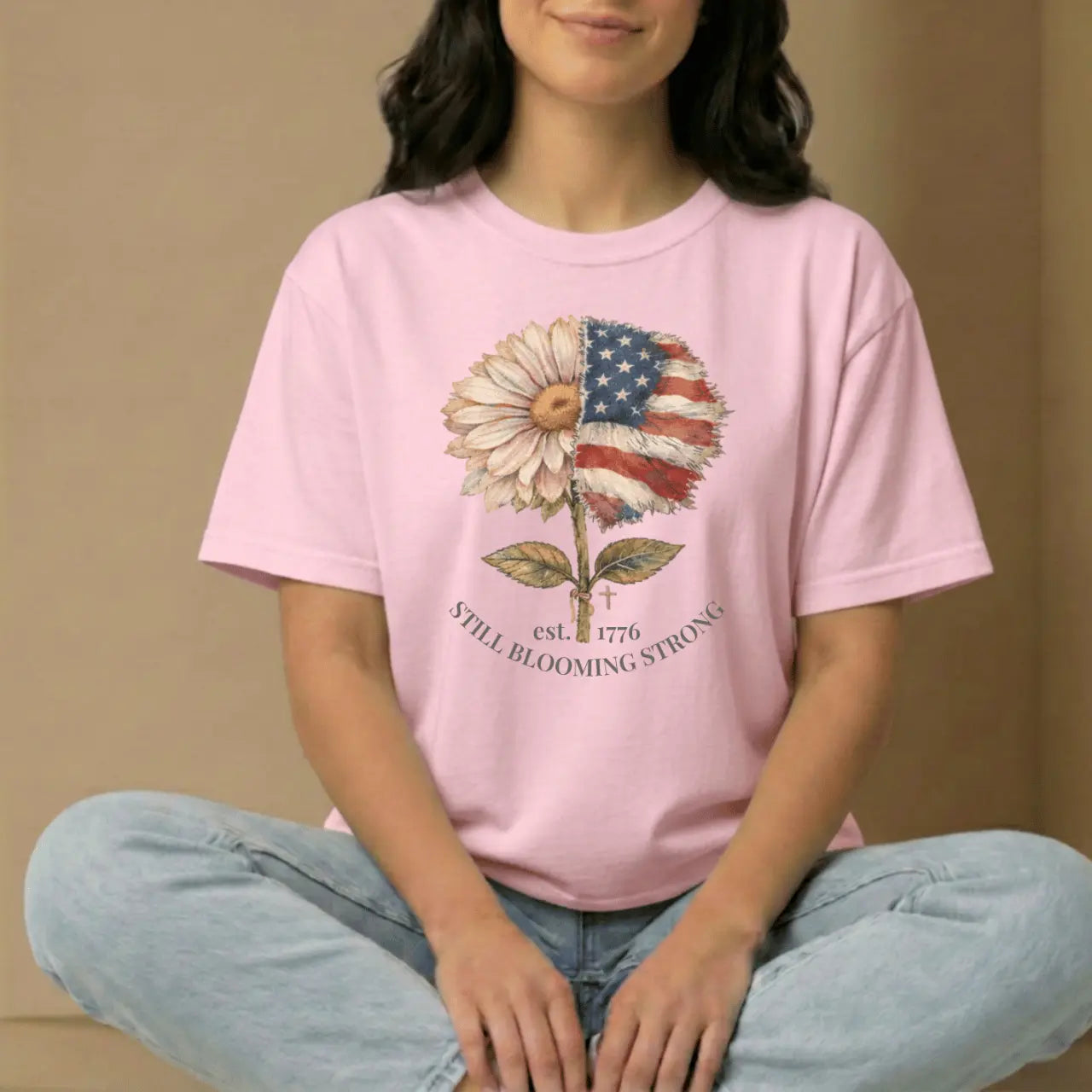 Still Blooming Strong 1776  Patriotic Daisy-American Flag Comfort Colors Tee Goshen & Selah Co