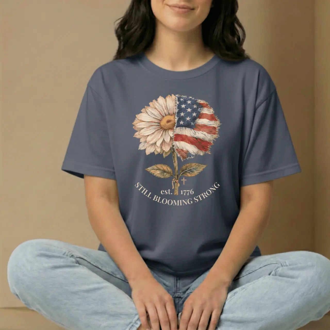 Still Blooming Strong 1776  Patriotic Daisy-American Flag Comfort Colors Tee Goshen & Selah Co