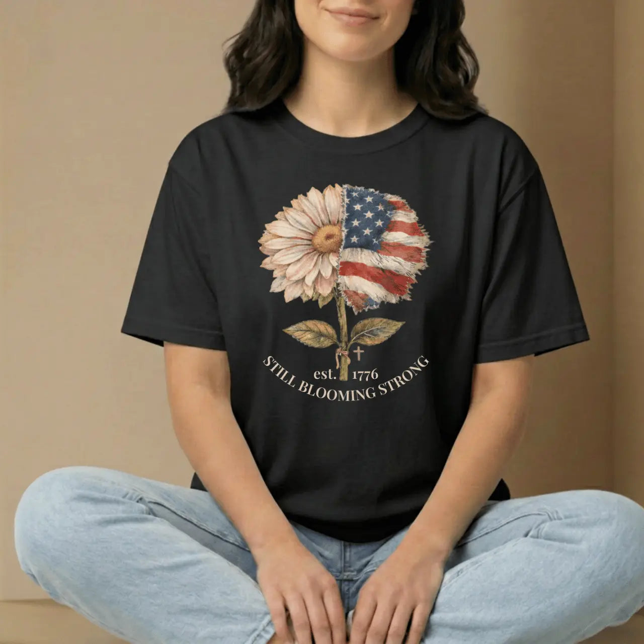 Still Blooming Strong 1776  Patriotic Daisy-American Flag Comfort Colors Tee Goshen & Selah Co