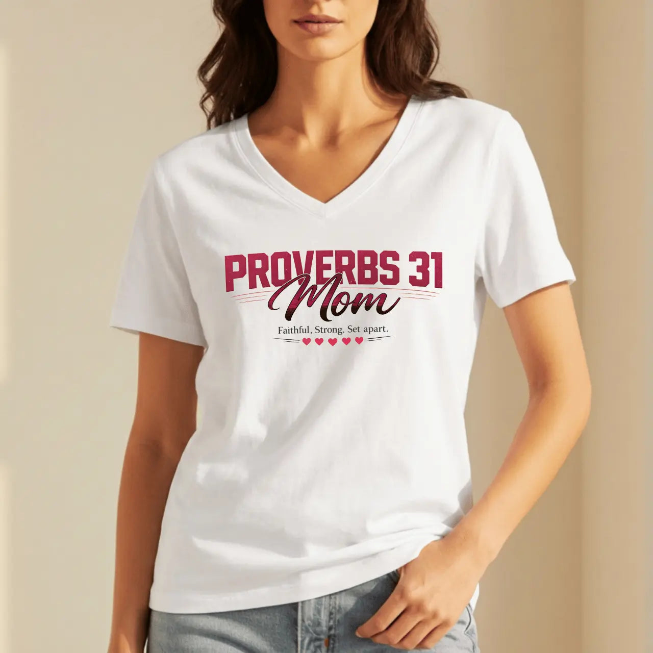 Proverbs 31 Mom V-Neck Tee | Women’s Graphic Shirt Goshen & Selah Co