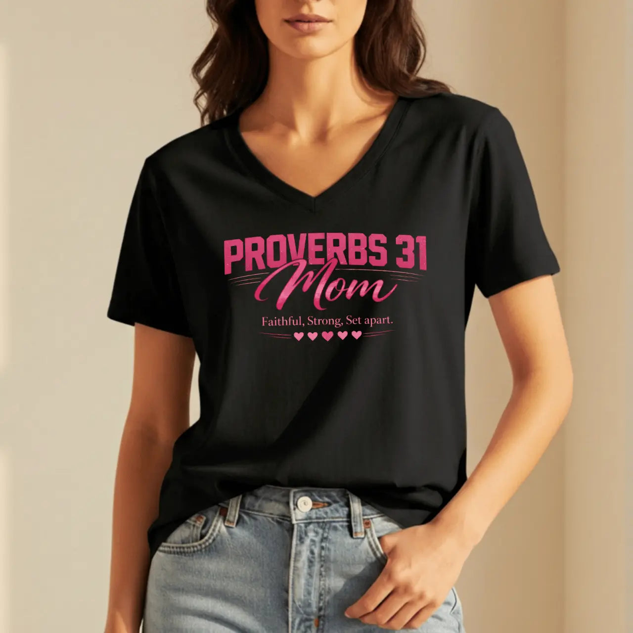 Proverbs 31 Mom V-Neck Tee | Women’s Graphic Shirt Goshen & Selah Co