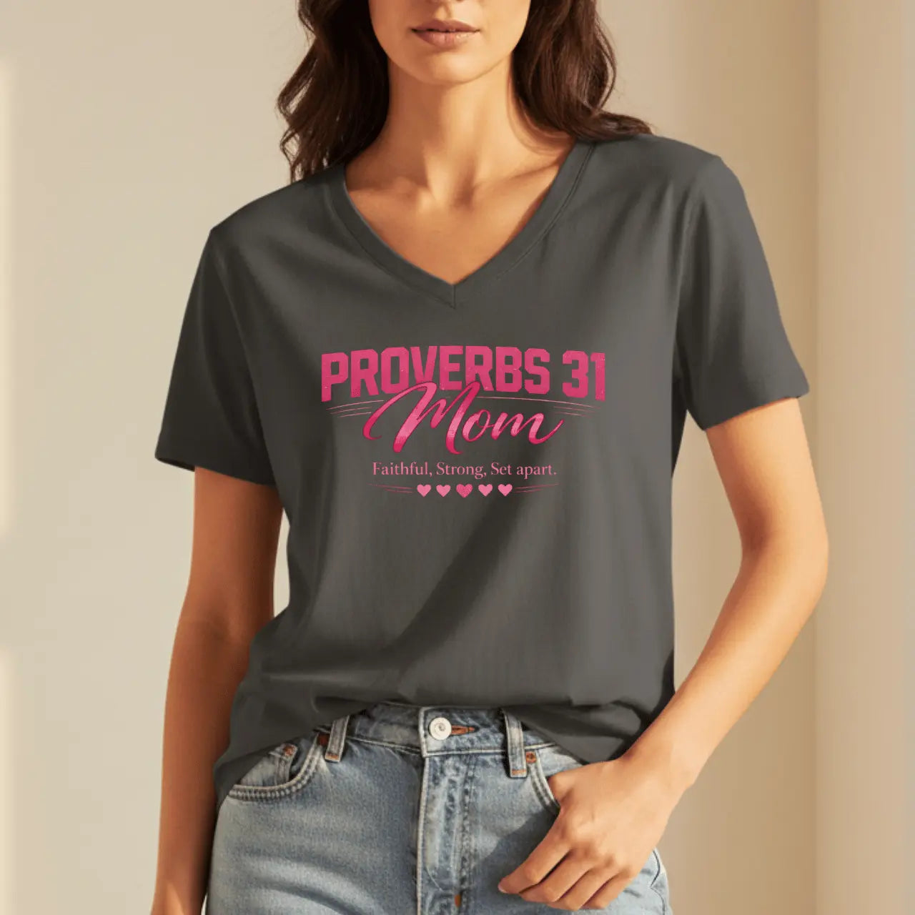 Proverbs 31 Mom V-Neck Tee | Women’s Graphic Shirt Goshen & Selah Co