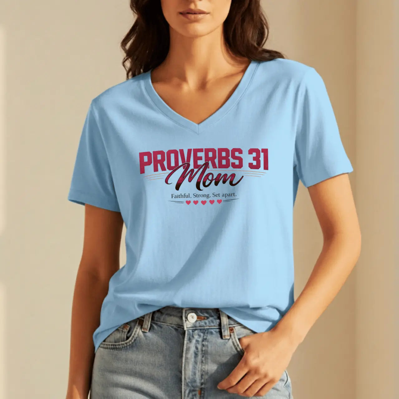 Proverbs 31 Mom V-Neck Tee | Women’s Graphic Shirt Goshen & Selah Co