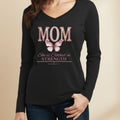 Mom She Is Clothed in Strength Long Sleeve  V-Neck Tee | Proverbs 31:25 Goshen & Selah Co