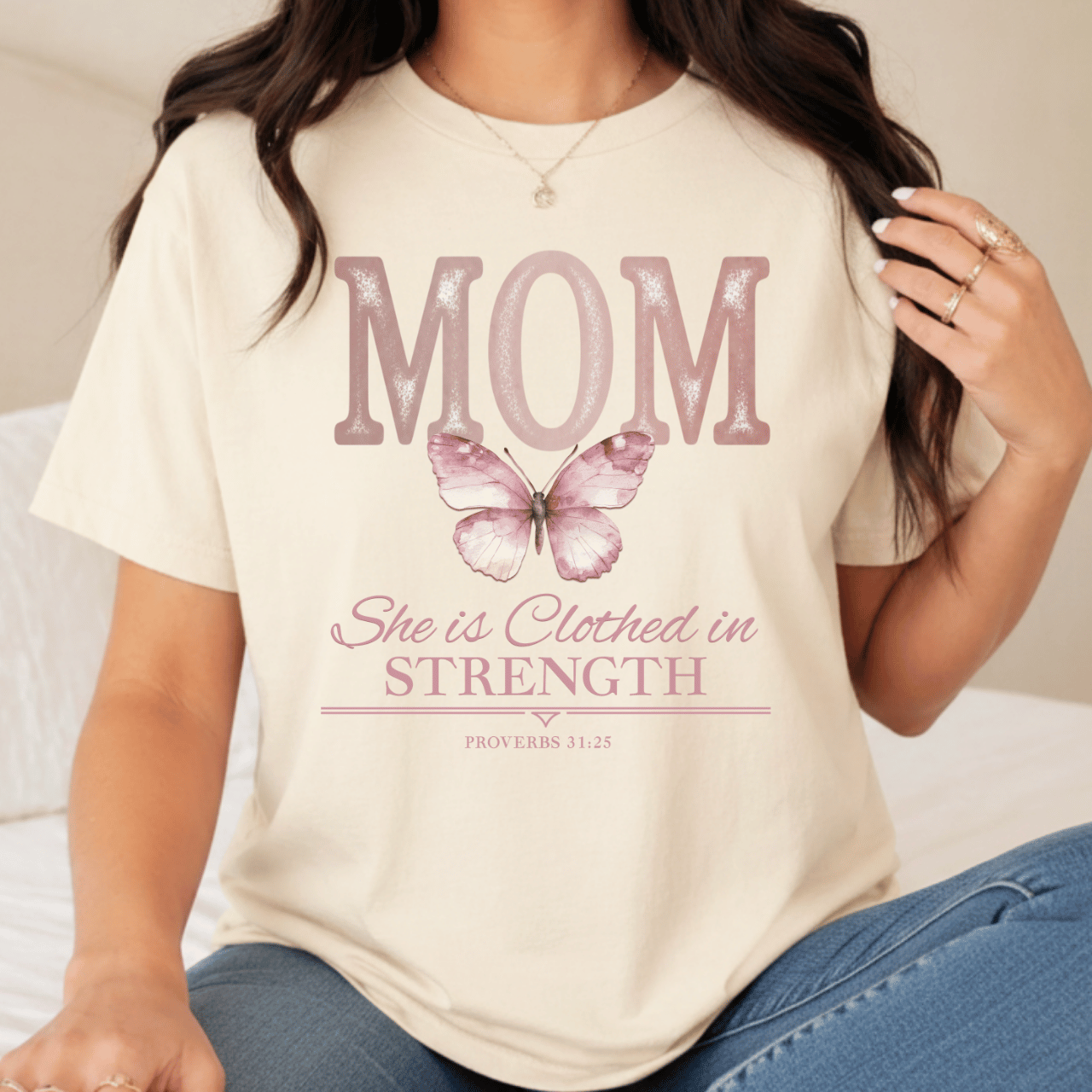 Mom She Is Clothed in Strength T-Shirt | Comfort Colors Tee Printify