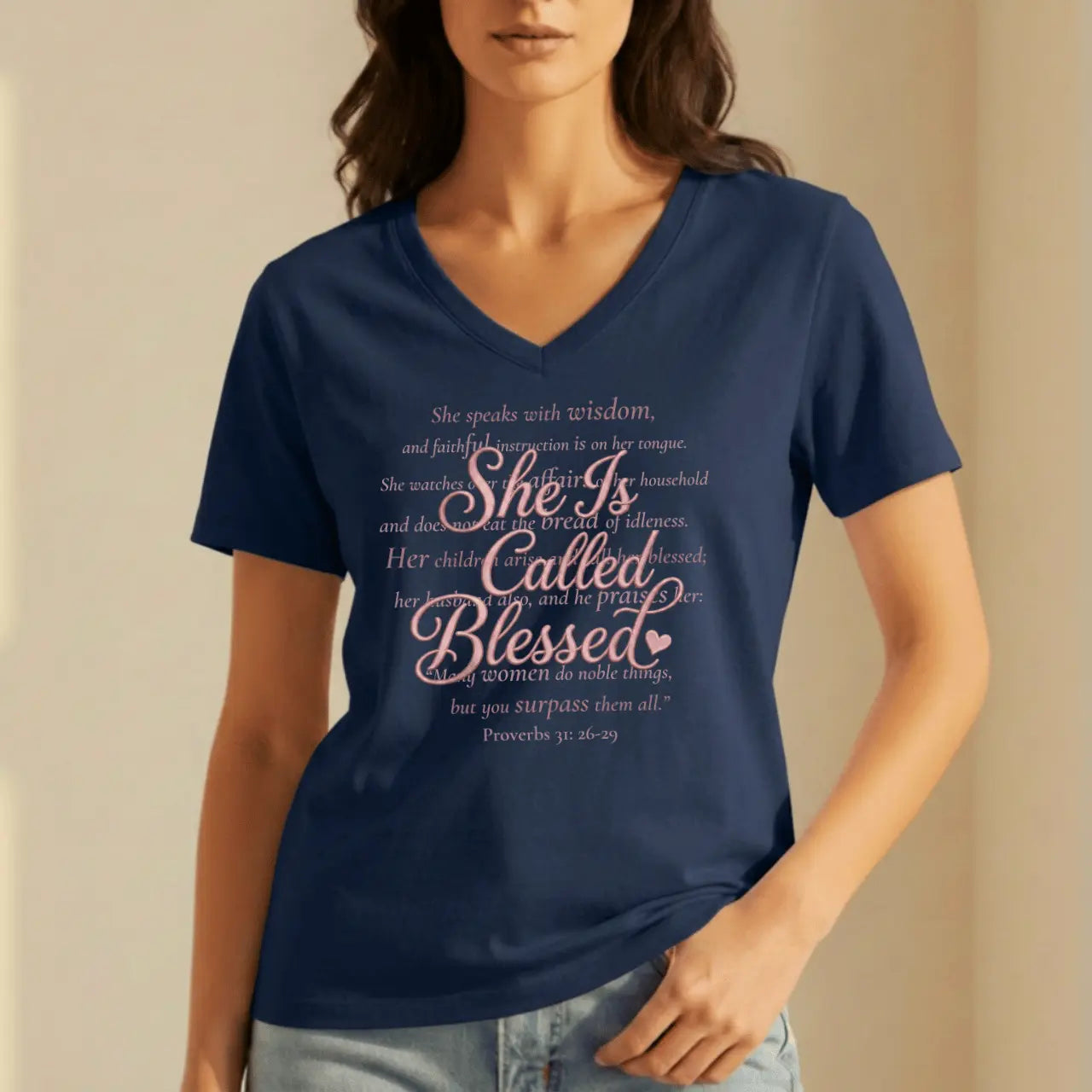 She Is Called Blessed V-Neck Tee | Proverbs 31 Women’s Shirt Goshen & Selah Co