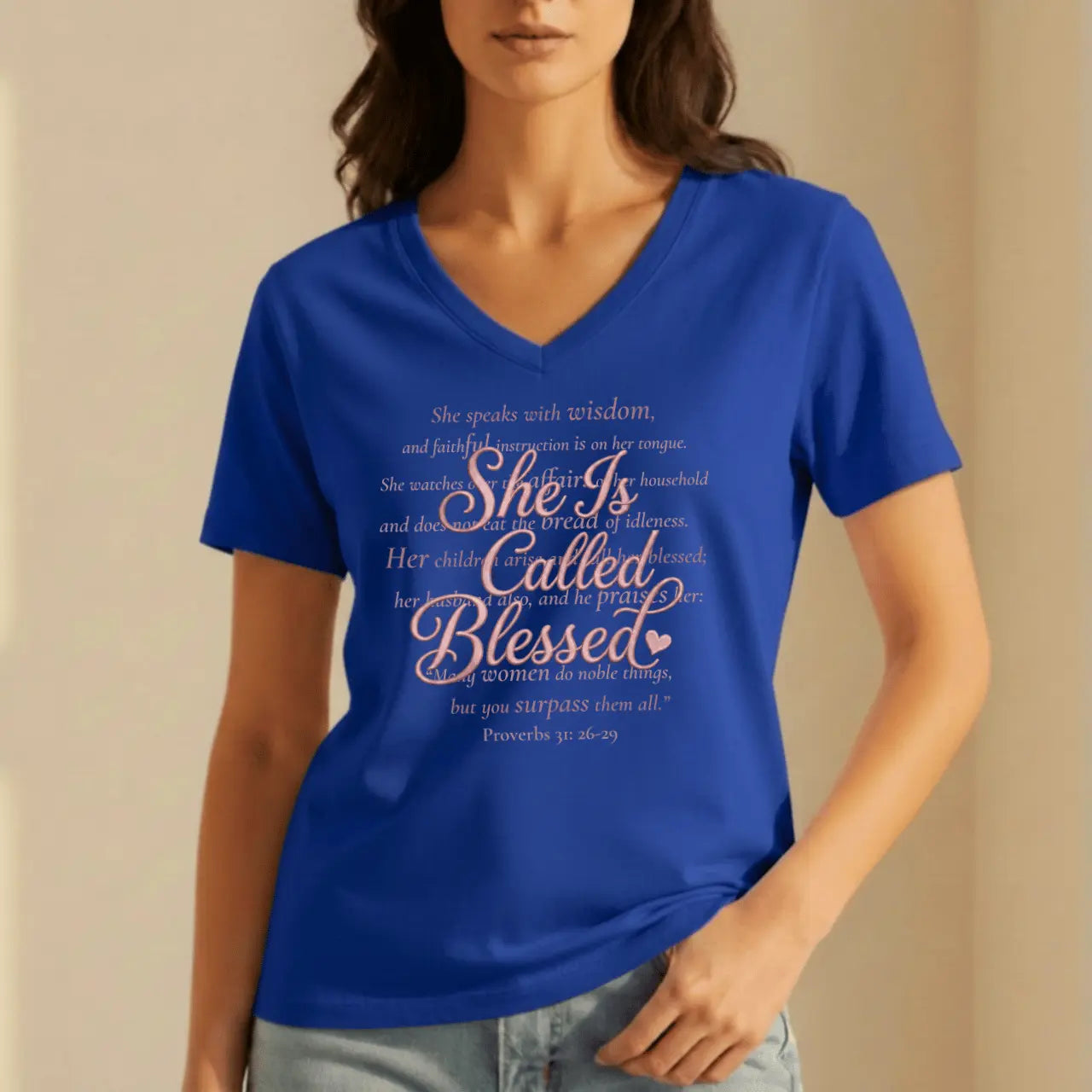 She Is Called Blessed V-Neck Tee | Proverbs 31 Women’s Shirt Goshen & Selah Co