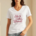 She Is Called Blessed V-Neck Tee | Proverbs 31 Women’s Shirt Goshen & Selah Co