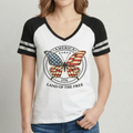 America 1776 Land of the Free Women’s Game V-Neck Tee Goshen & Selah Co