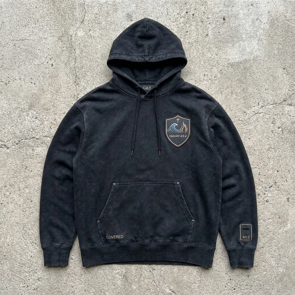 Covered Mercy – Vintage Shield Pullover Hoodie Goshen & Selah Co