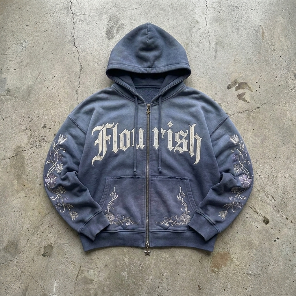 Flourish Floral Embroidered Zip Hoodie Goshen & Selah Co