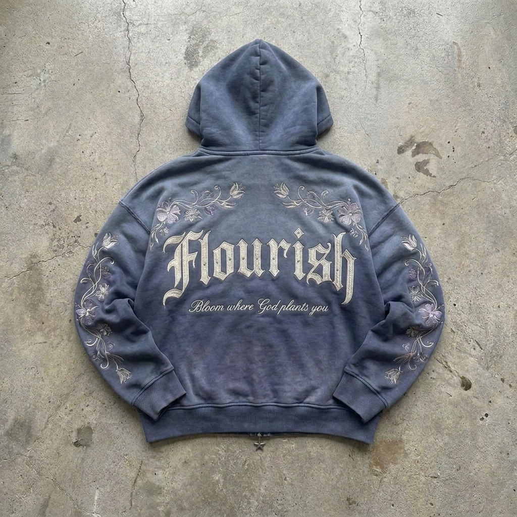 Flourish Floral Embroidered Zip Hoodie Goshen & Selah Co