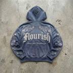 Flourish Floral Embroidered Zip Hoodie Goshen & Selah Co