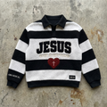 Jesus Over Everything – Sherpa Stripe Rugby Pullover Goshen & Selah Co