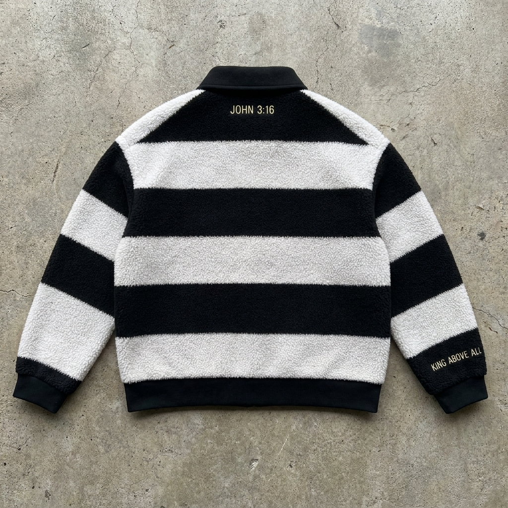 Jesus Over Everything – Sherpa Stripe Rugby Pullover Goshen & Selah Co