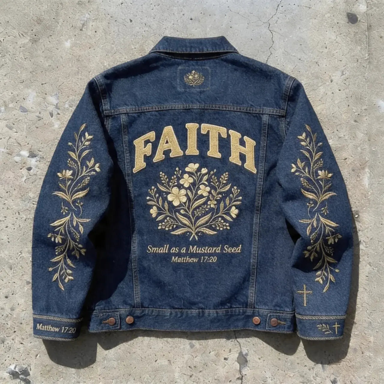 Mustard Seed Faith Jacket – Embroidered Denim Jacket Goshen & Selah Co