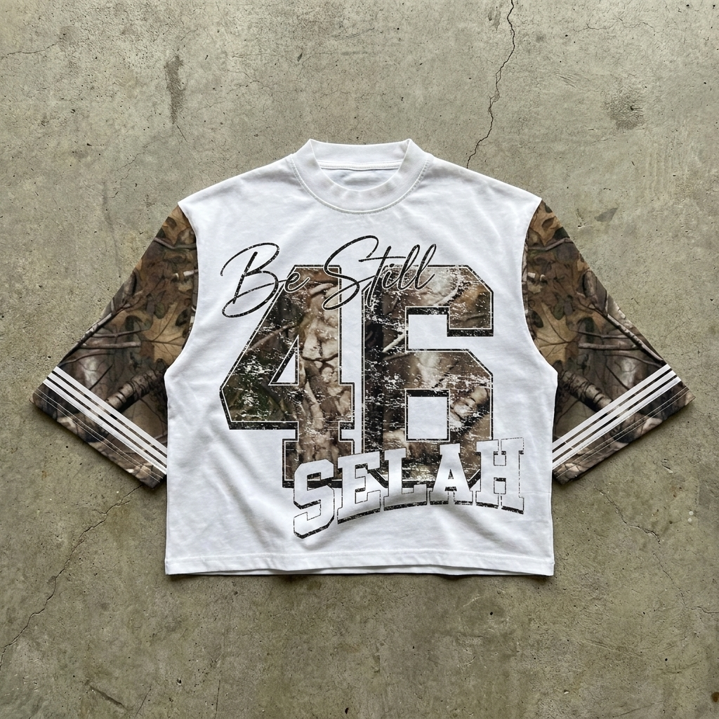 Be Still 46 Camo Jersey Tee Goshen & Selah Co