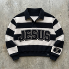 Faith Over Fear – Striped Sherpa Rugby Pullover Goshen & Selah Co