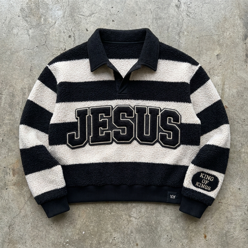Faith Over Fear – Striped Sherpa Rugby Pullover Goshen & Selah Co