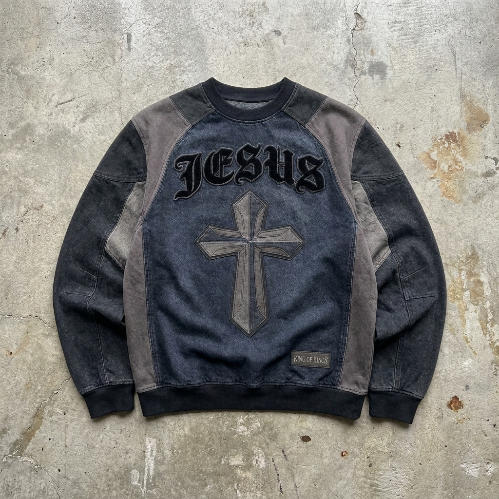 Kingdom Cross – Washed Panel Crewneck Goshen & Selah Co