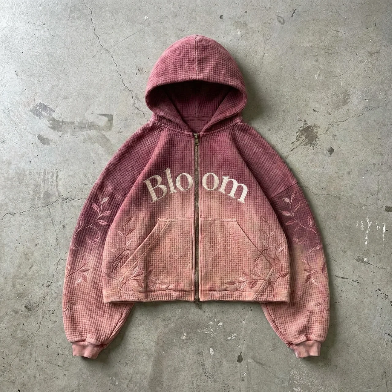 Bloom Grace – Textured Embroidered Zip Hoodie Goshen & Selah Co