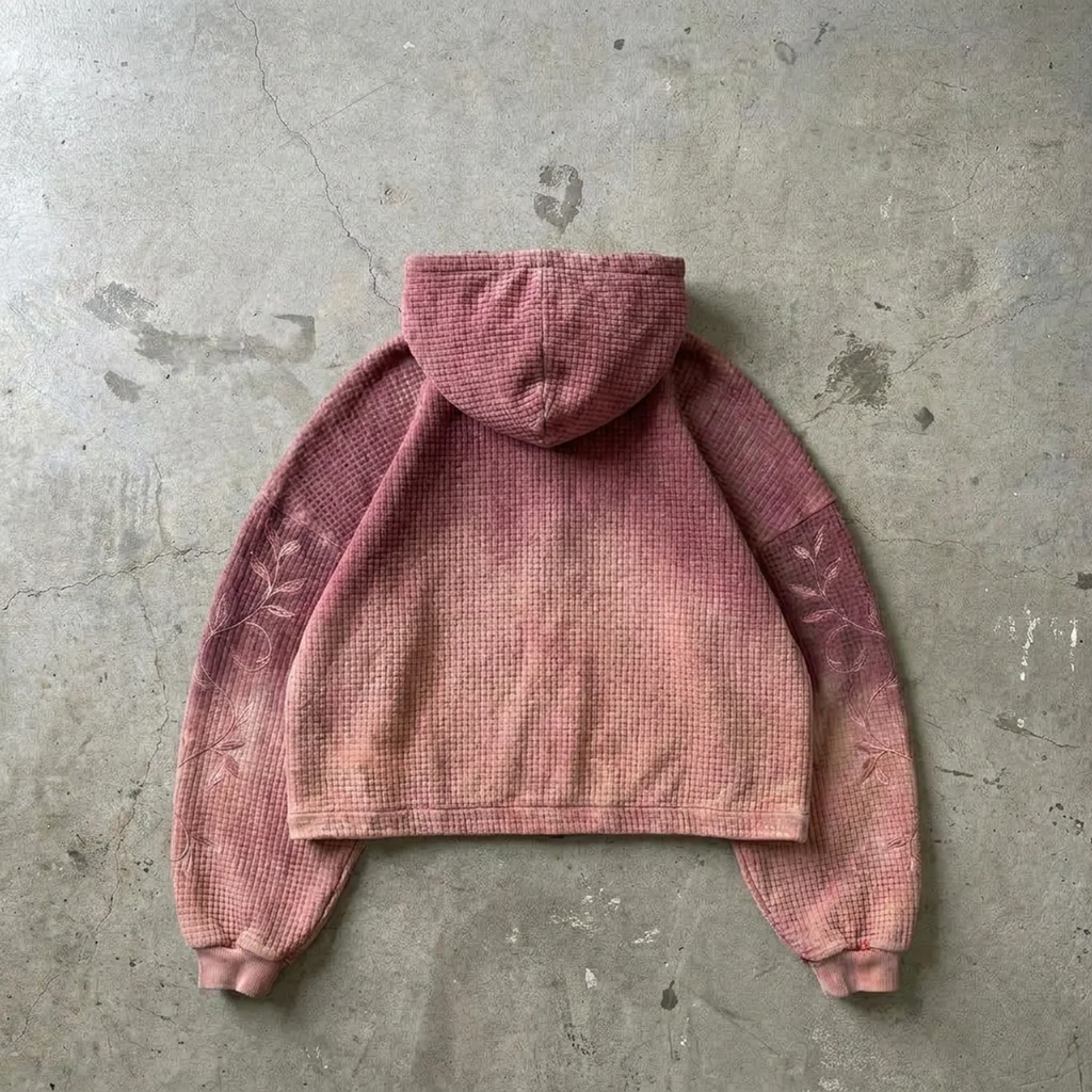 Bloom Grace – Textured Embroidered Zip Hoodie Goshen & Selah Co