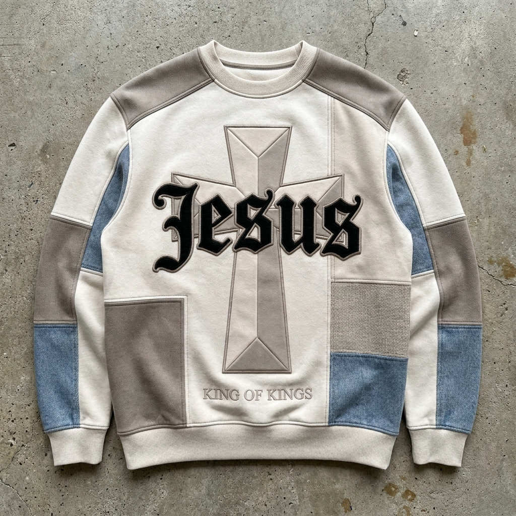 Redeemed Grace – Patchwork Embroidered Crewneck Goshen & Selah Co