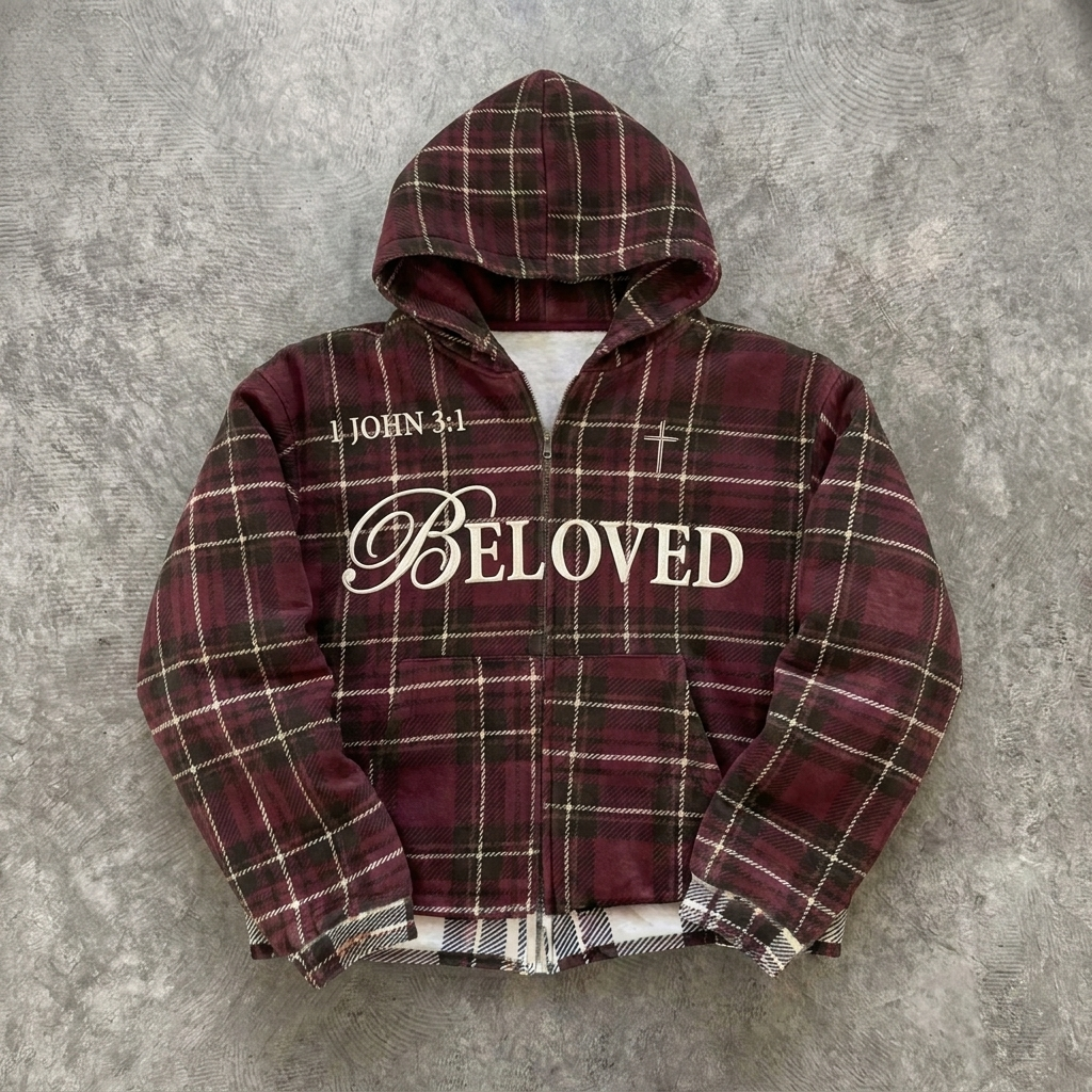 Beloved 1 John 3:1 Plaid Hooded Jacket Goshen & Selah Co