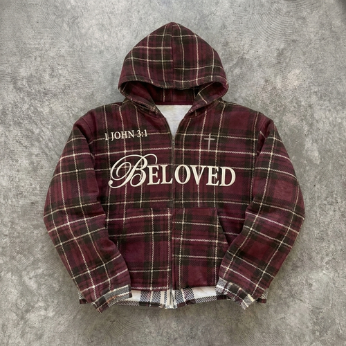 Beloved 1 John 3:1 Plaid Hooded Jacket Goshen & Selah Co