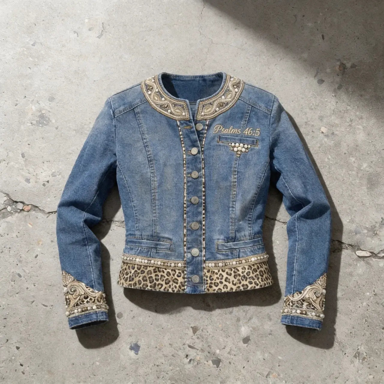 Faith Over Fear – Embellished Statement Denim Jacket Goshen & Selah Co