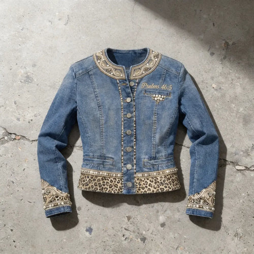 Faith Over Fear – Embellished Statement Denim Jacket Goshen & Selah Co