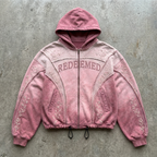 Redeemed Bloom - Vintage Rose Embroidered Zip Hoodie Goshen & Selah Co